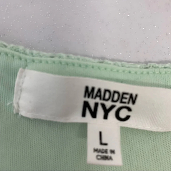 Madden NY Babydoll Crochet Lace Crop Top Woman Large Mint Green Knit Stretch Y2K - Picture 6 of 10